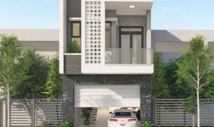 Mẫu nhà ống 2 tầng 1 tum 5x20m với phong cách hiện đại.
