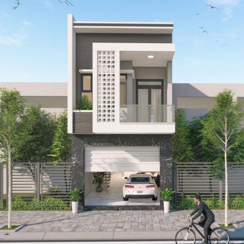 Mẫu nhà ống 2 tầng 1 tum 5x20m với phong cách hiện đại.