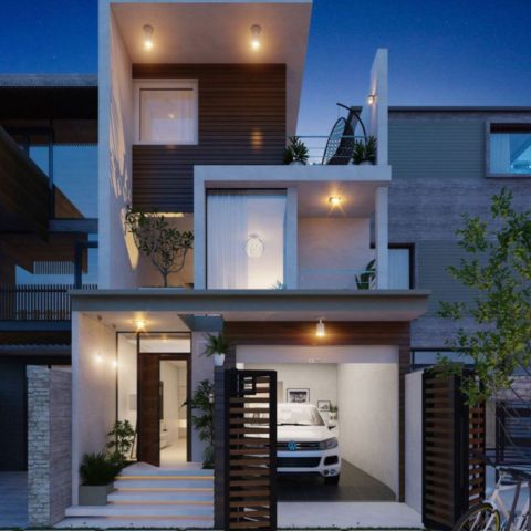 Mẫu nhà phố 2 tầng 5x20m có gara để xe.