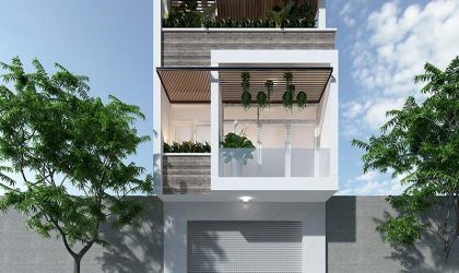 Mẫu nhà phố 2 tầng 1 tum 3 phòng ngủ.