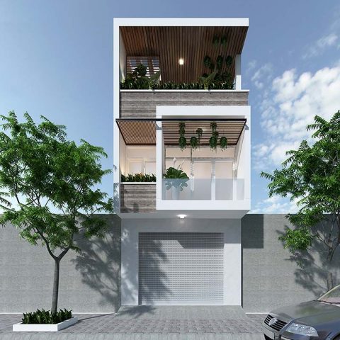 Mẫu nhà phố 2 tầng 1 tum 3 phòng ngủ.