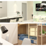 Khu vực bếp – ăn, phòng ngủ và góc làm việc/học tập.