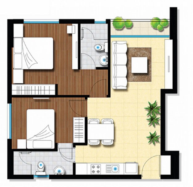 Mặt bằng căn hộ The Star 65 m2